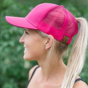 Hot pink pony tail baseball cap